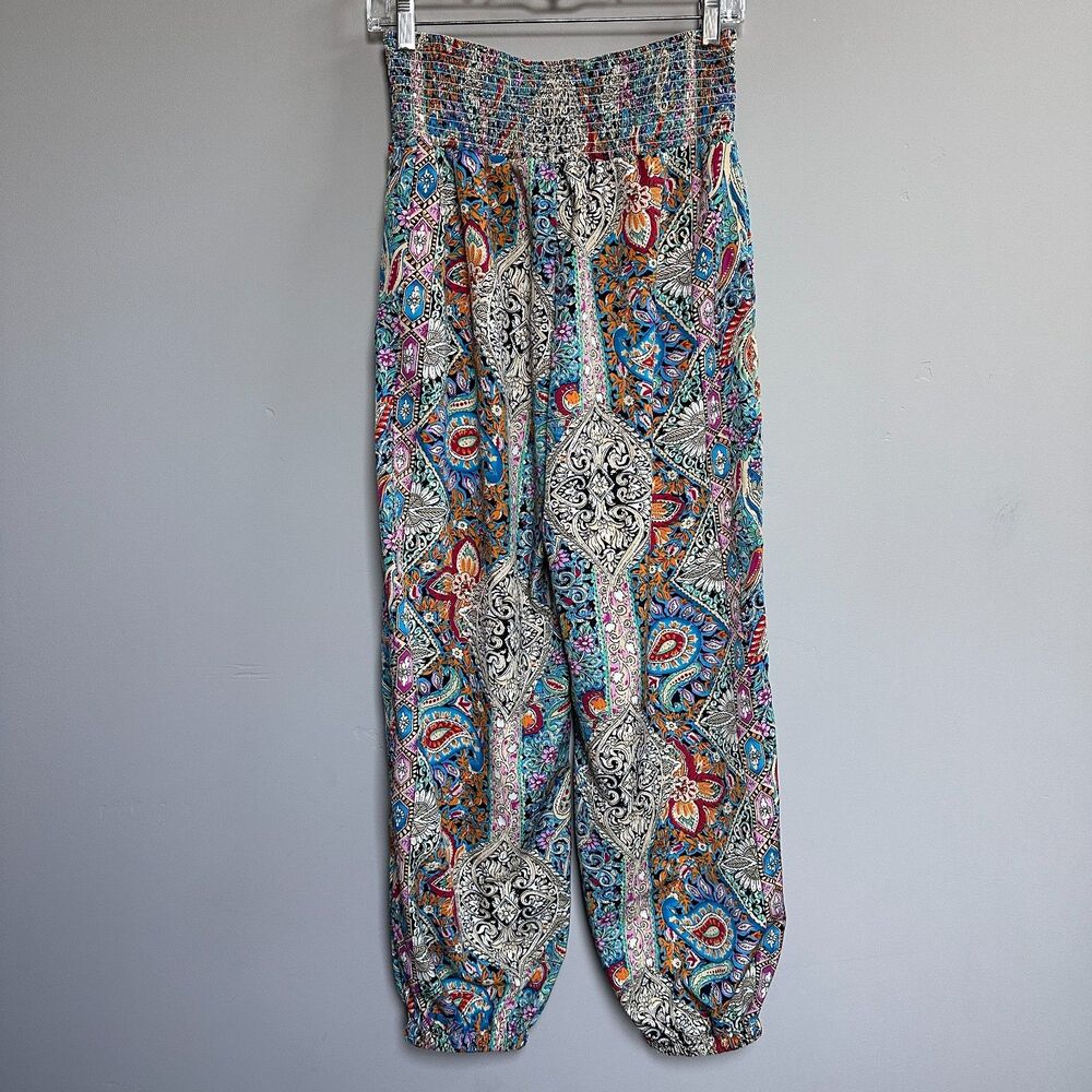 NWT Cupshe Multi-color Paisley Smocked Waist Tapered Leg Joggers Pockets M 6-8 - Picture 11 of 12